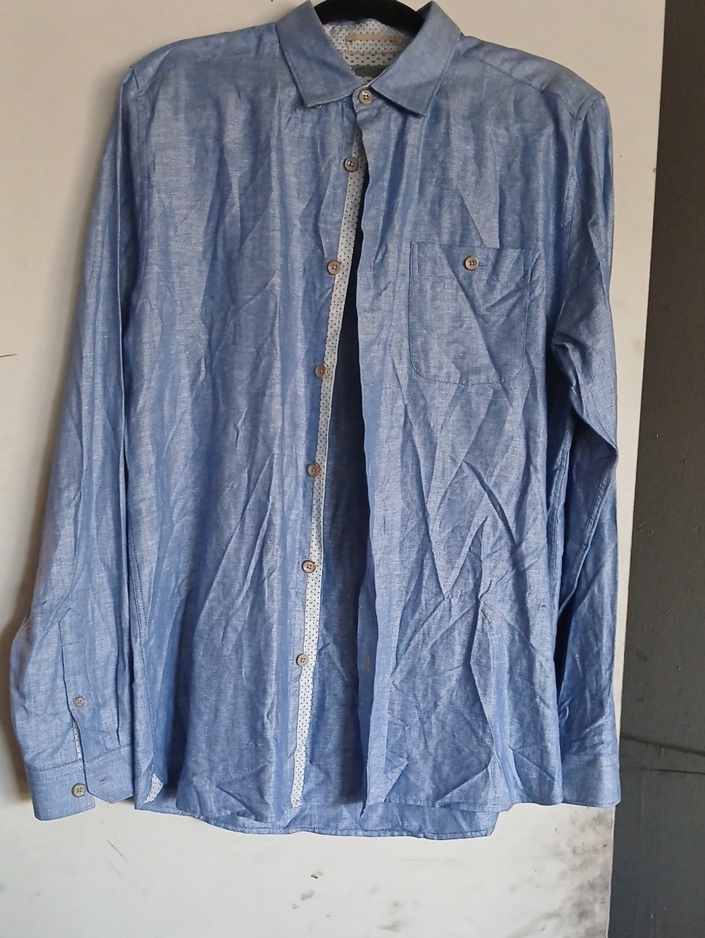 Ted Baker Light Blue Men's Button-Up Shirt Herringbone Chambray